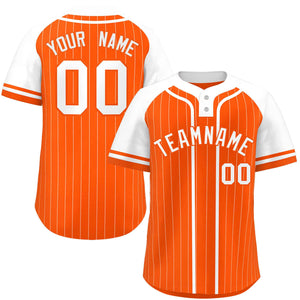 Custom Orange White Stripe Fashion Raglan Sleeves Authentic Two-Button Baseball Jersey