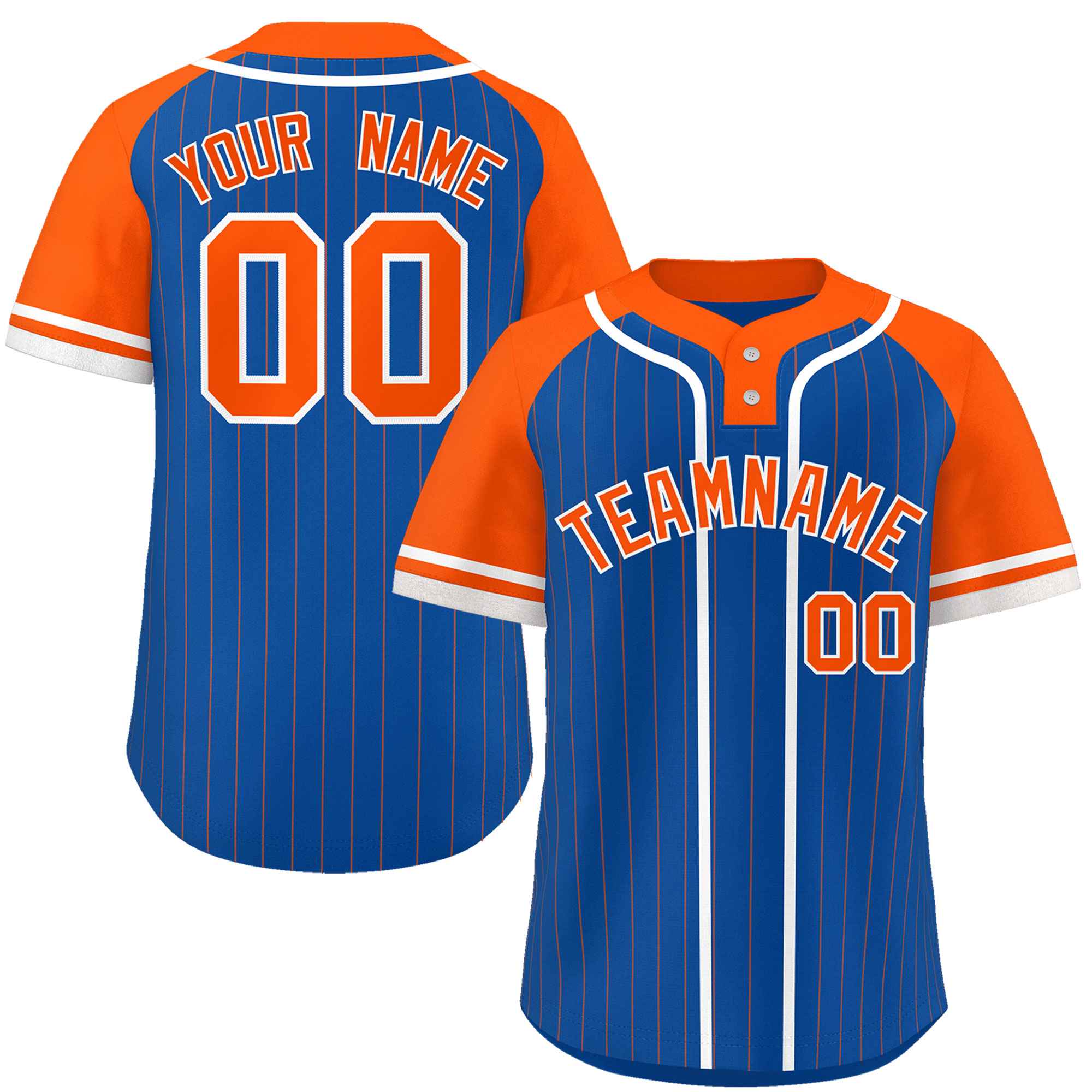 Custom Royal Orange-White Stripe Fashion Raglan Sleeves Authentic Two-Button Baseball Jersey