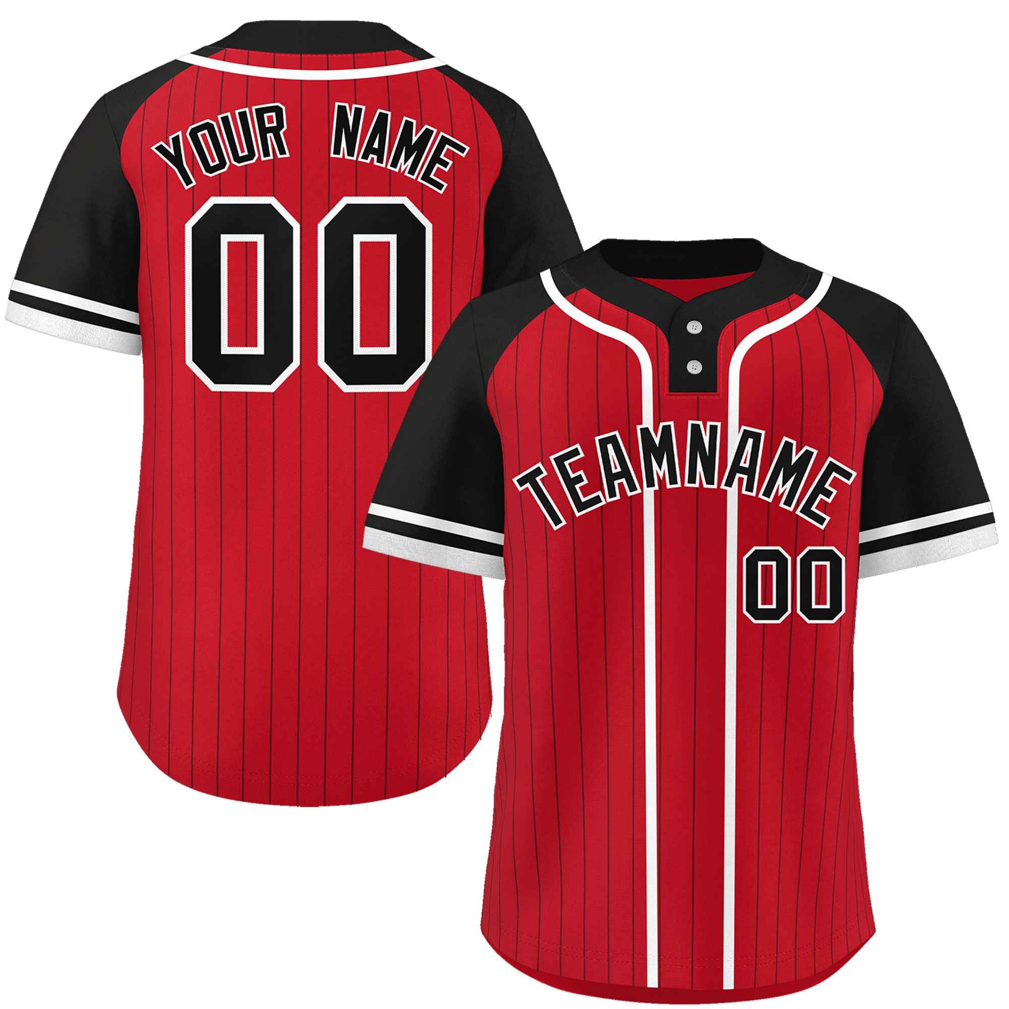 Custom Red Black-White Stripe Fashion Raglan Sleeves Authentic Two-Button Baseball Jersey