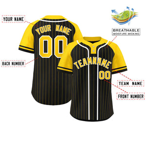 Custom Black Gold-White Stripe Fashion Raglan Sleeves Authentic Two-Button Baseball Jersey