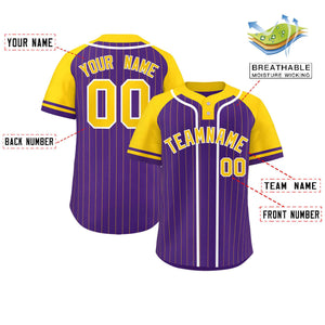 Custom Purple Gold-White Stripe Fashion Raglan Sleeves Authentic Two-Button Baseball Jersey