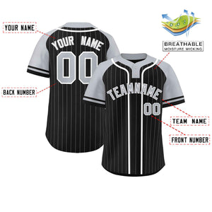 Custom Black Gray-White Stripe Fashion Raglan Sleeves Authentic Two-Button Baseball Jersey