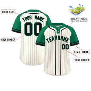 Custom Cream Kelly Green-Black Stripe Fashion Raglan Sleeves Authentic Two-Button Baseball Jersey