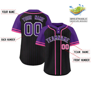 Custom Black Purple-Pink Stripe Fashion Raglan Sleeves Authentic Two-Button Baseball Jersey