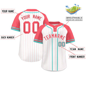 Custom White Light Red-Aqua Stripe Fashion Raglan Sleeves Authentic Two-Button Baseball Jersey