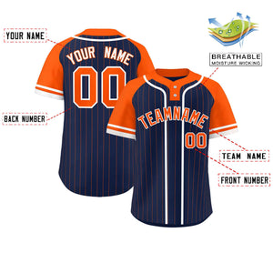 Custom Navy Orange-White Stripe Fashion Raglan Sleeves Authentic Two-Button Baseball Jersey