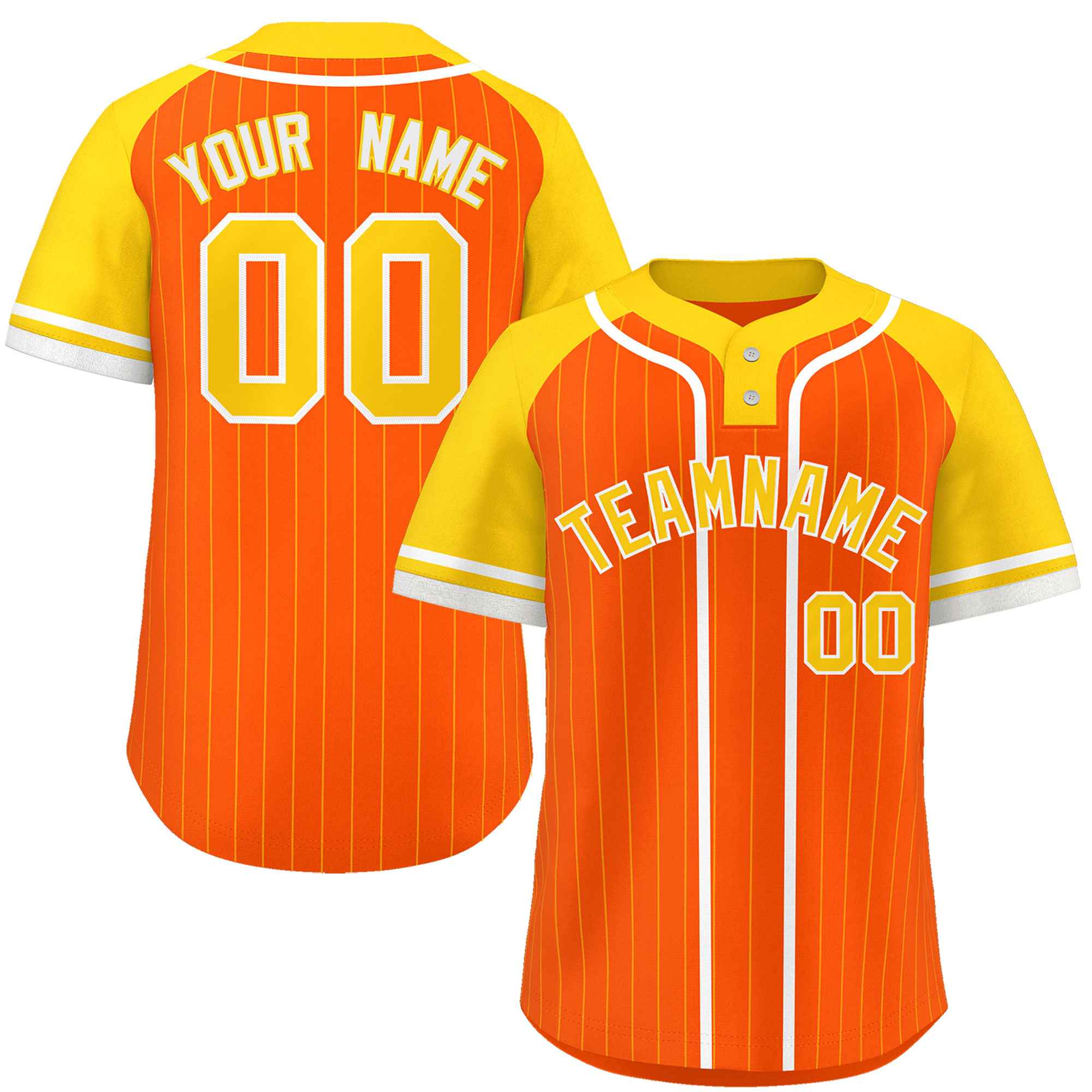 Custom Orange Gold-White Stripe Fashion Raglan Sleeves Authentic Two-Button Baseball Jersey