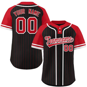 Custom Black Red-White Stripe Fashion Raglan Sleeves Authentic Two-Button Baseball Jersey