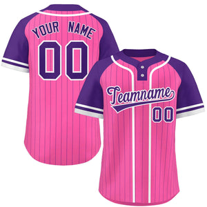 Custom Pink Purple-White Stripe Fashion Raglan Sleeves Authentic Two-Button Baseball Jersey