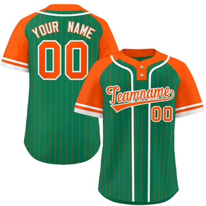 Custom Kelly Green Orange-White Stripe Fashion Raglan Sleeves Authentic Two-Button Baseball Jersey