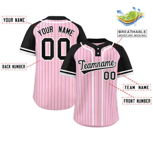 Custom Light Pink Black-White Stripe Fashion Raglan Sleeves Authentic Two-Button Baseball Jersey