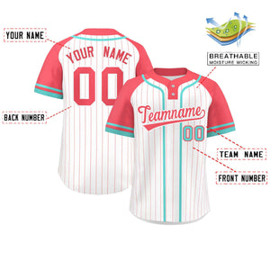 Custom White Light Red-Aqua Stripe Fashion Raglan Sleeves Authentic Two-Button Baseball Jersey