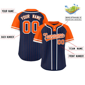 Custom Navy Orange-White Stripe Fashion Raglan Sleeves Authentic Two-Button Baseball Jersey