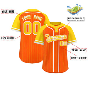 Custom Orange Gold-White Stripe Fashion Raglan Sleeves Authentic Two-Button Baseball Jersey