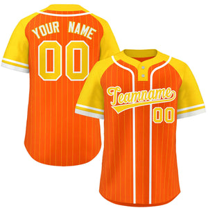 Custom Orange Gold-White Stripe Fashion Raglan Sleeves Authentic Two-Button Baseball Jersey