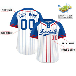 Custom White Royal-Red Stripe Fashion Raglan Sleeves Authentic Two-Button Baseball Jersey