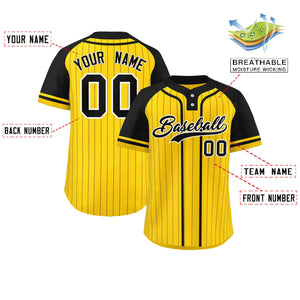 Custom Gold Black Stripe Fashion Raglan Sleeves Authentic Two-Button Baseball Jersey