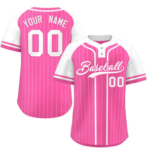 Custom Pink White Stripe Fashion Raglan Sleeves Authentic Two-Button Baseball Jersey