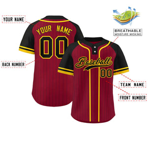 Custom Crimson Black-Gold Stripe Fashion Raglan Sleeves Authentic Two-Button Baseball Jersey