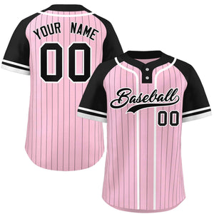 Custom Light Pink Black-White Stripe Fashion Raglan Sleeves Authentic Two-Button Baseball Jersey