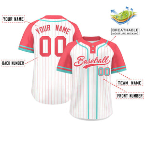 Custom White Light Red-Aqua Stripe Fashion Raglan Sleeves Authentic Two-Button Baseball Jersey