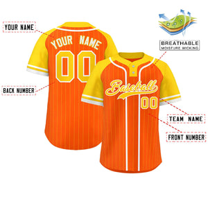 Custom Orange Gold-White Stripe Fashion Raglan Sleeves Authentic Two-Button Baseball Jersey