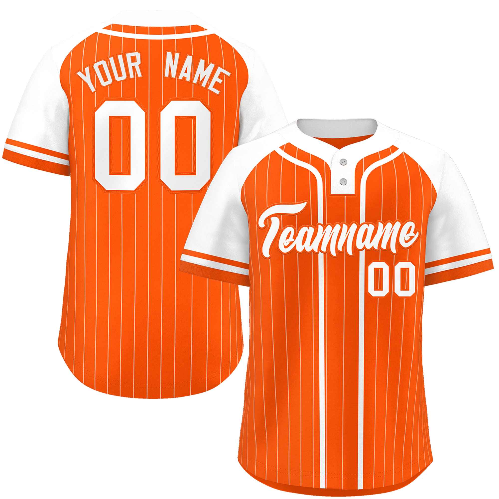 Custom Orange White Stripe Fashion Raglan Sleeves Authentic Two-Button Baseball Jersey