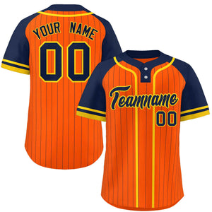 Custom Orange Navy-Gold Stripe Fashion Raglan Sleeves Authentic Two-Button Baseball Jersey