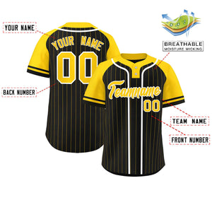 Custom Black Gold-White Stripe Fashion Raglan Sleeves Authentic Two-Button Baseball Jersey