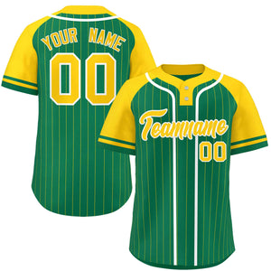 Custom Kelly Green Gold-White Stripe Fashion Raglan Sleeves Authentic Two-Button Baseball Jersey