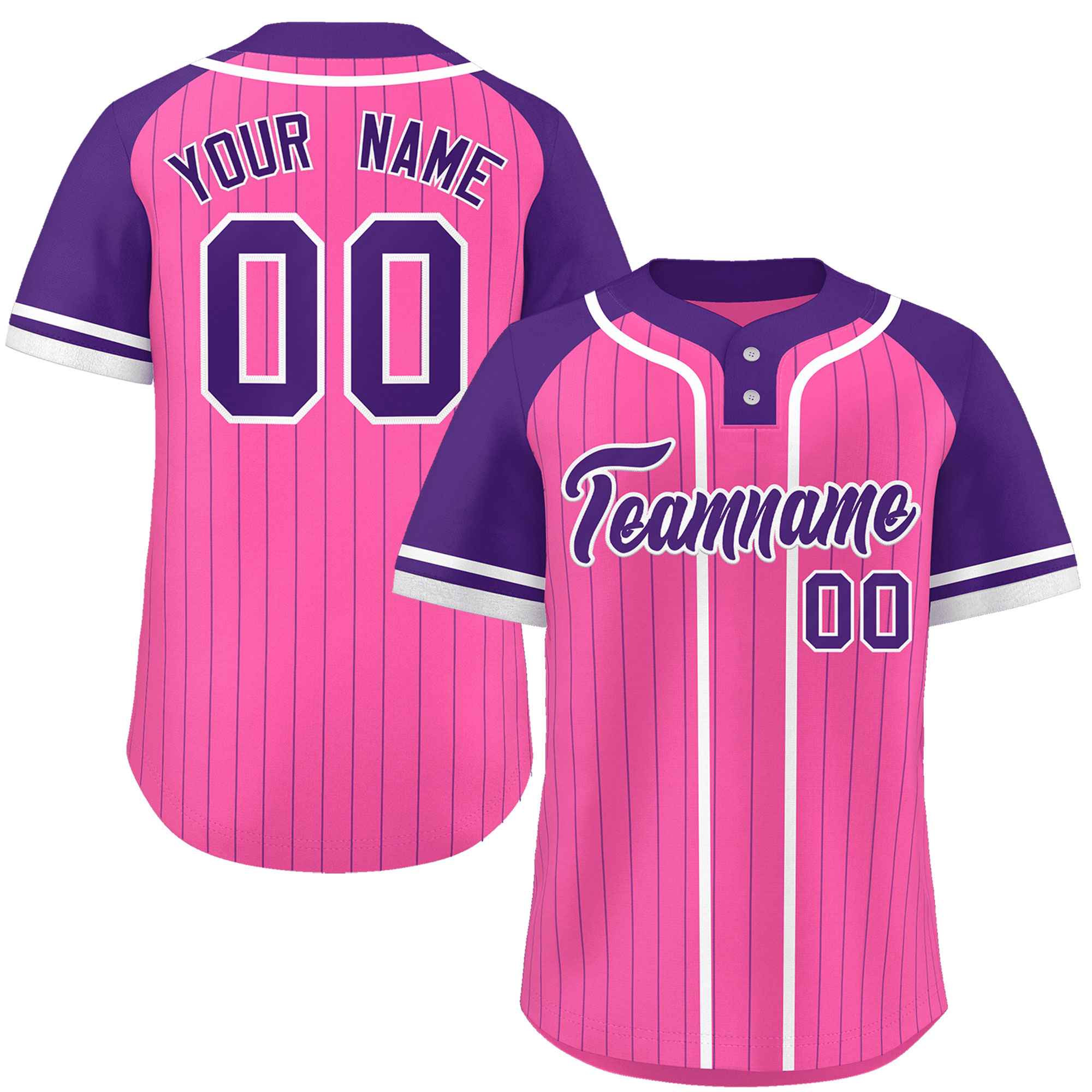 Custom Pink Purple-White Stripe Fashion Raglan Sleeves Authentic Two-Button Baseball Jersey