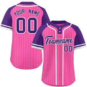 Custom Pink Purple-White Stripe Fashion Raglan Sleeves Authentic Two-Button Baseball Jersey