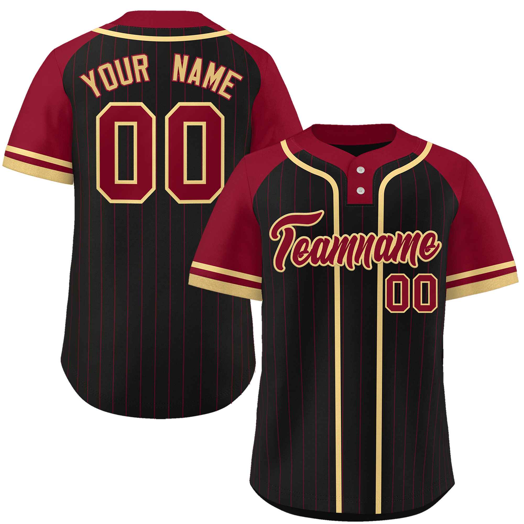 Custom Black Crimson-Khaki Stripe Fashion Raglan Sleeves Authentic Two-Button Baseball Jersey