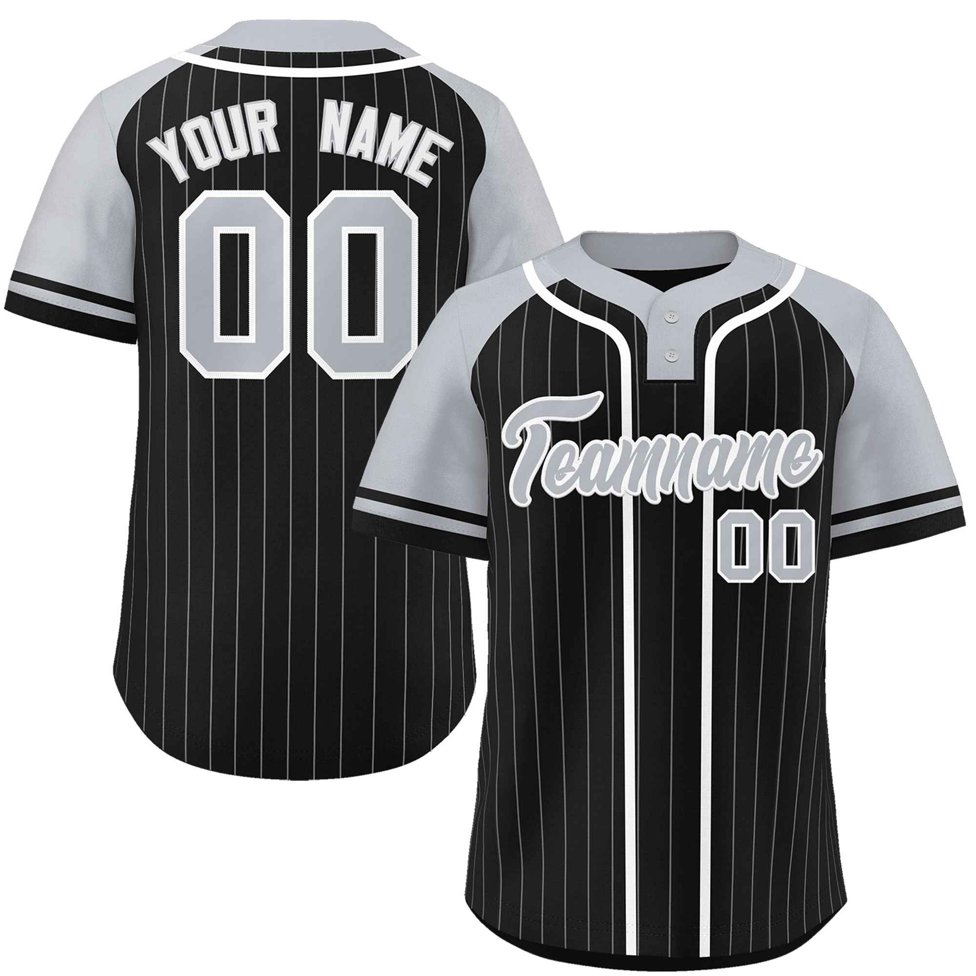 Custom Black Gray-White Stripe Fashion Raglan Sleeves Authentic Two-Button Baseball Jersey