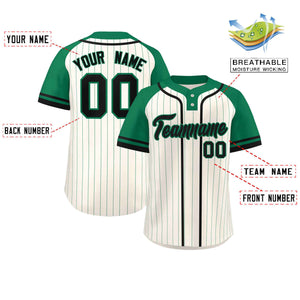 Custom Cream Kelly Green-Black Stripe Fashion Raglan Sleeves Authentic Two-Button Baseball Jersey