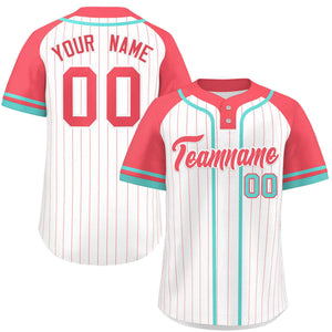 Custom White Light Red-Aqua Stripe Fashion Raglan Sleeves Authentic Two-Button Baseball Jersey