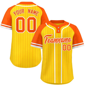 Custom Gold Orange-White Stripe Fashion Raglan Sleeves Authentic Two-Button Baseball Jersey