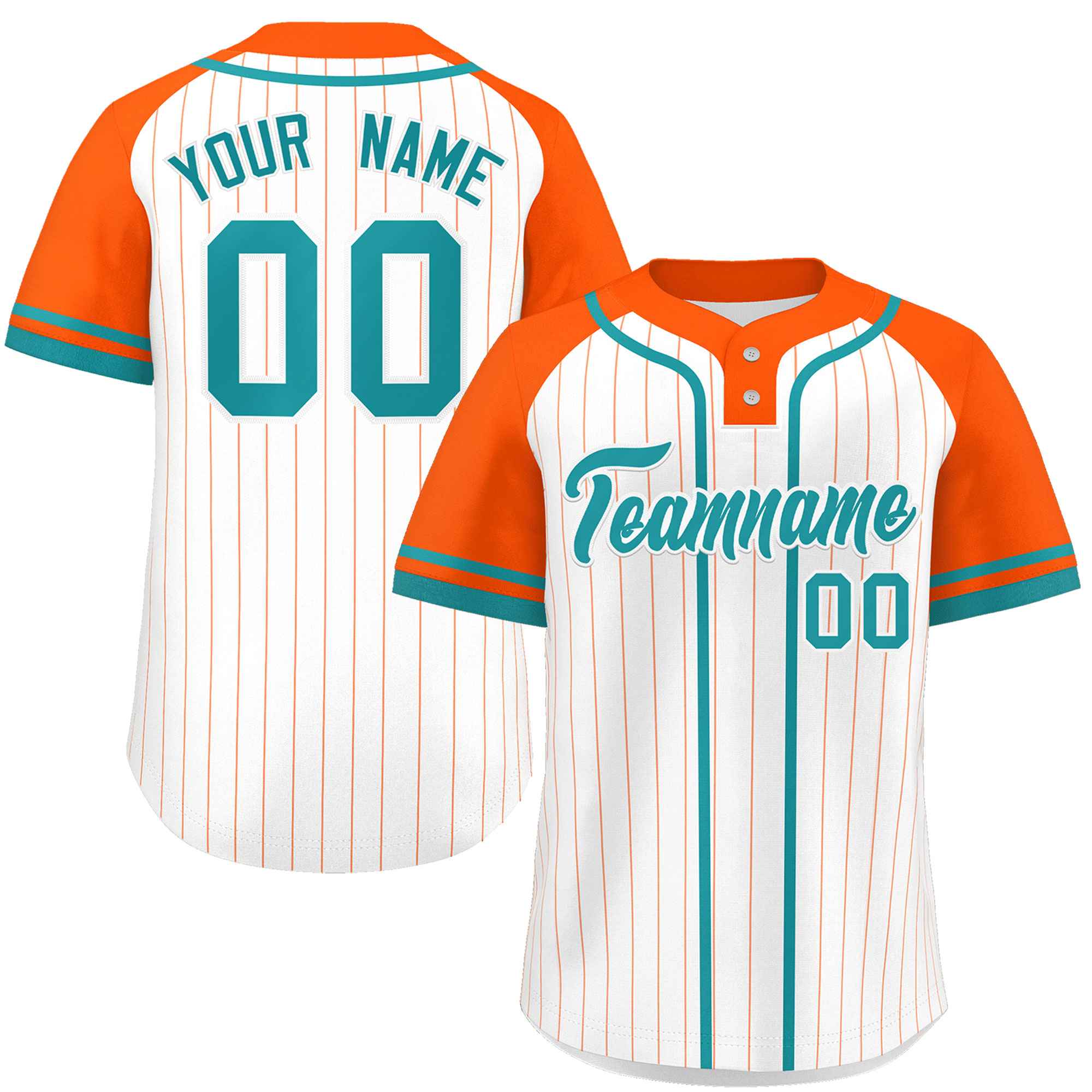 Custom White Orange-Aqua Stripe Fashion Raglan Sleeves Authentic Two-Button Baseball Jersey