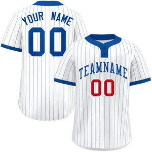 Custom White Royal Stripe Fashion Authentic Two-Button Baseball Jersey