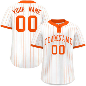 Custom White Orange Stripe Fashion Authentic Two-Button Baseball Jersey