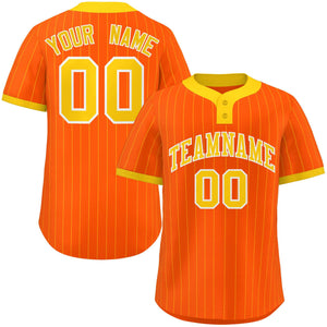 Custom Orange Gold Stripe Fashion Authentic Two-Button Baseball Jersey