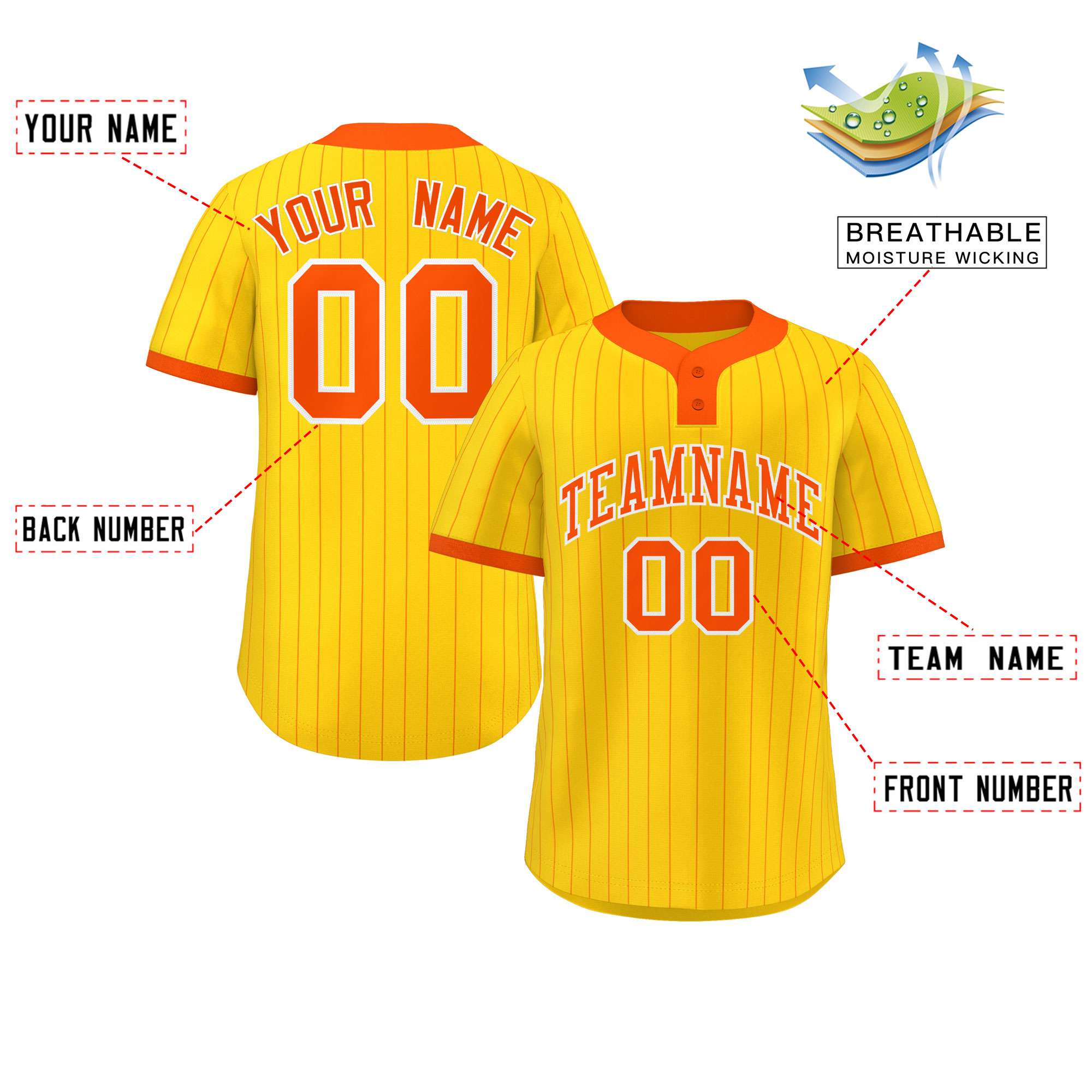 Custom Gold Orange Stripe Fashion Authentic Two-Button Baseball Jersey