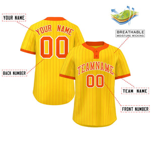 Custom Gold Orange Stripe Fashion Authentic Two-Button Baseball Jersey