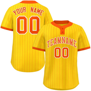 Custom Gold Orange Stripe Fashion Authentic Two-Button Baseball Jersey