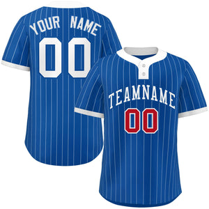 Custom Royal White Stripe Fashion Authentic Two-Button Baseball Jersey