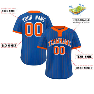 Custom Royal Orange Stripe Fashion Authentic Two-Button Baseball Jersey