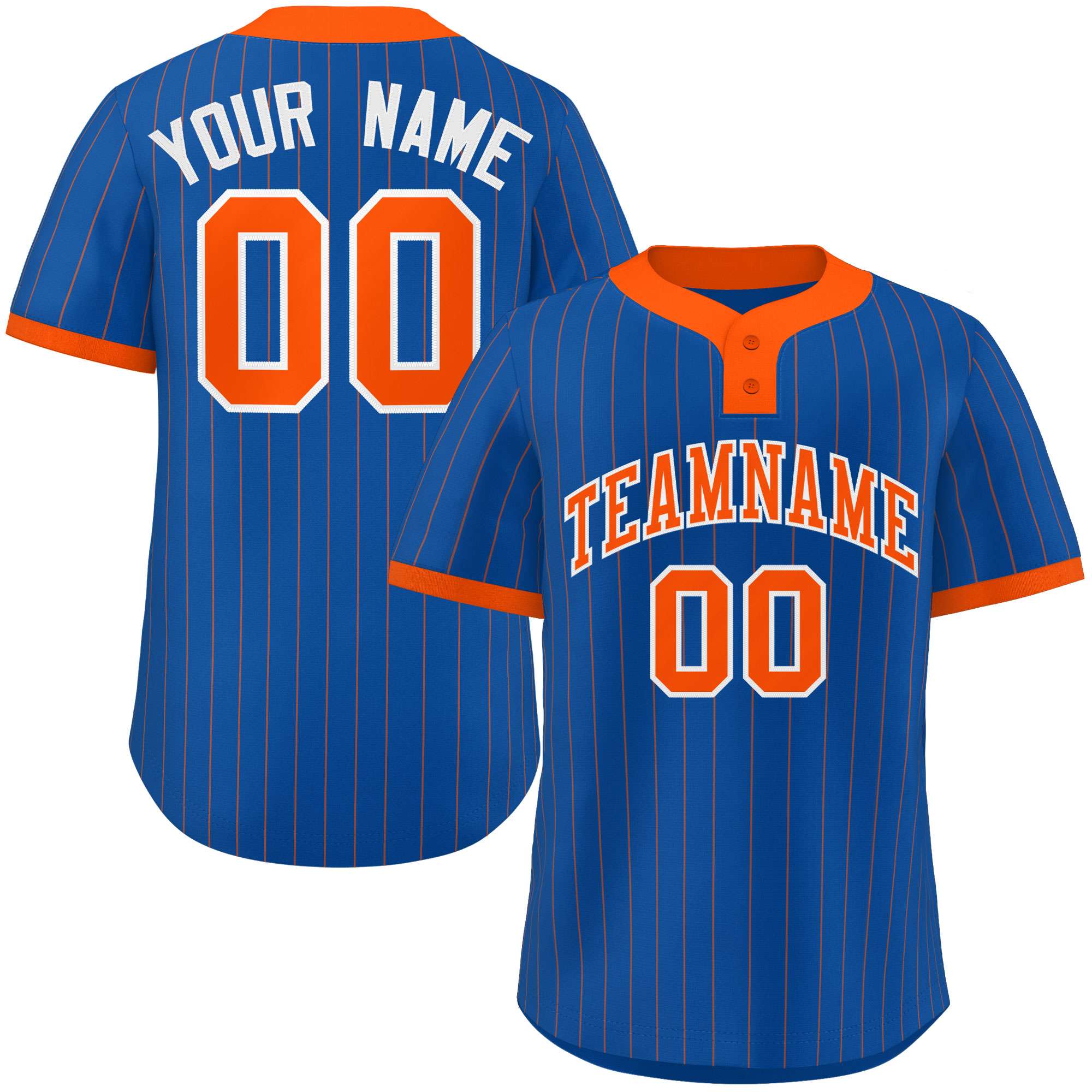 Custom Royal Orange Stripe Fashion Authentic Two-Button Baseball Jersey