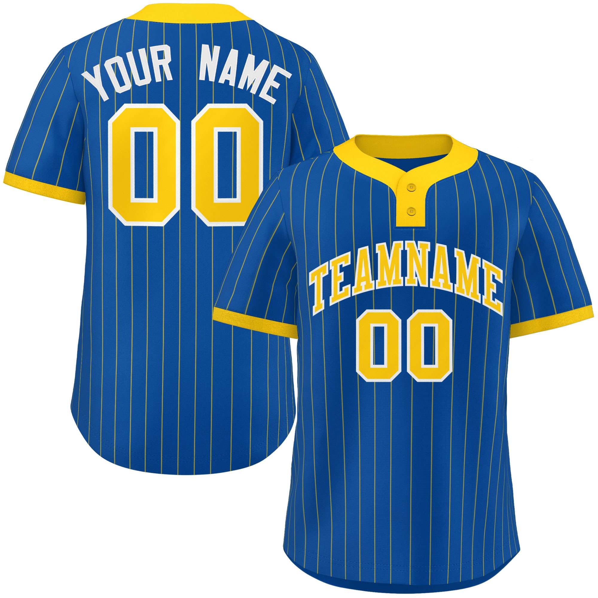 Custom Royal Gold Stripe Fashion Authentic Two-Button Baseball Jersey