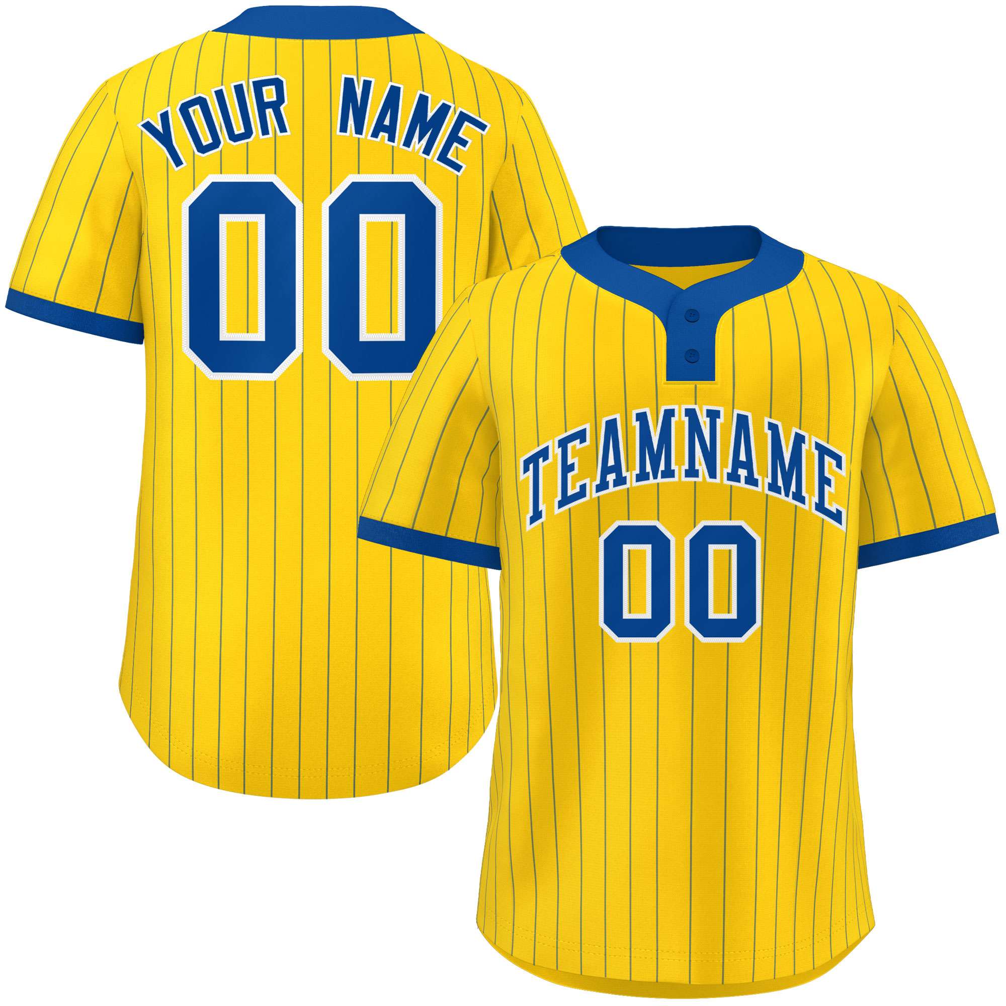 Custom Gold Royal Stripe Fashion Authentic Two-Button Baseball Jersey