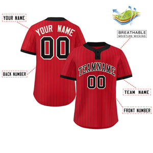 Custom Red Black Stripe Fashion Authentic Two-Button Baseball Jersey